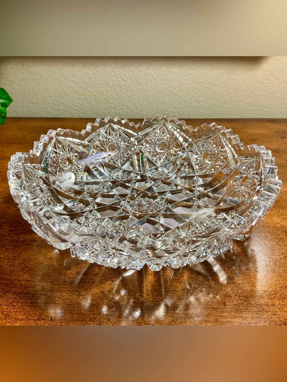 Antique American Brilliant Period APB Cut Lead Crystal Glass Bowl 8”